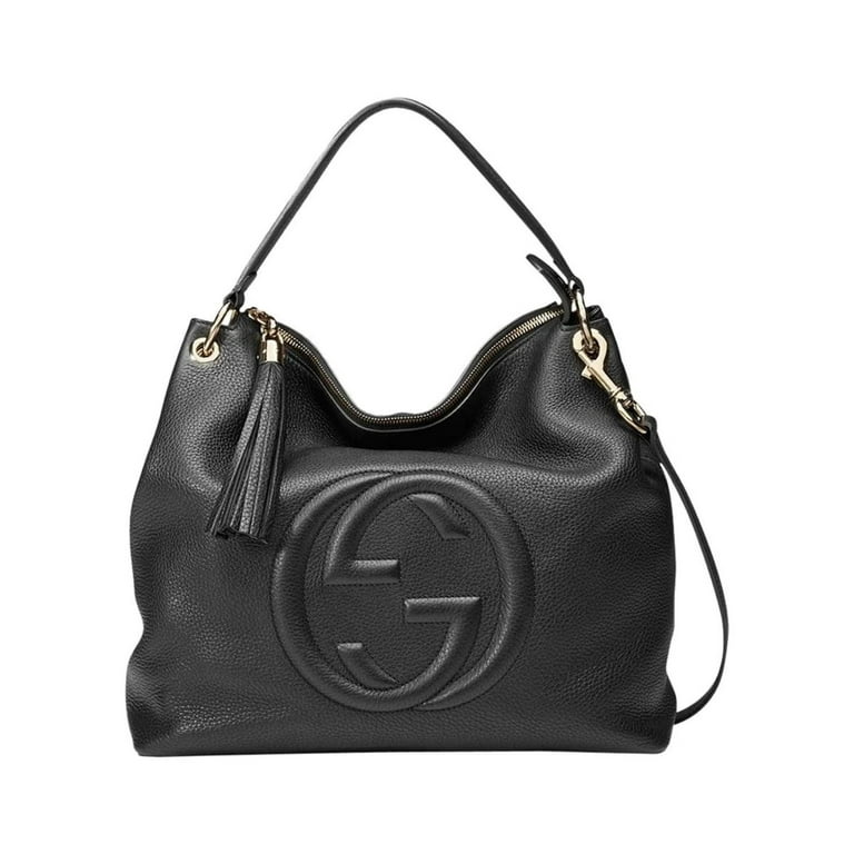 Gucci Black Leather Large Interlocking G 2 Way Bag Gold HW - A