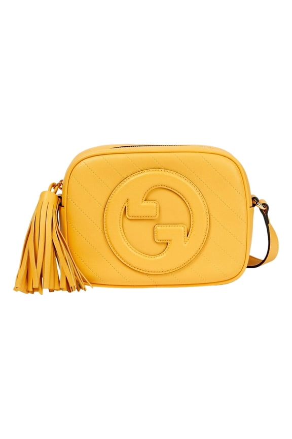 Blondie GG Patch Diagonal Stitching Yellow Leather Crossbody Handbag