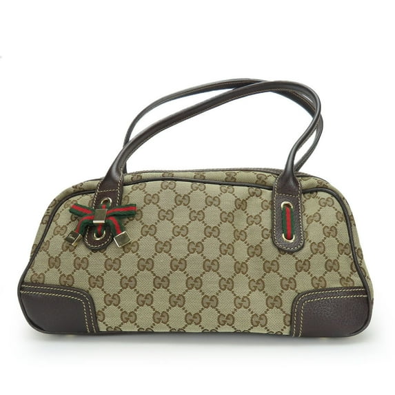 Pre-Owned Gucci Boston Bag 161720 Shelley Prince GG Canvas Leather Beige Dark Brown... (Good)