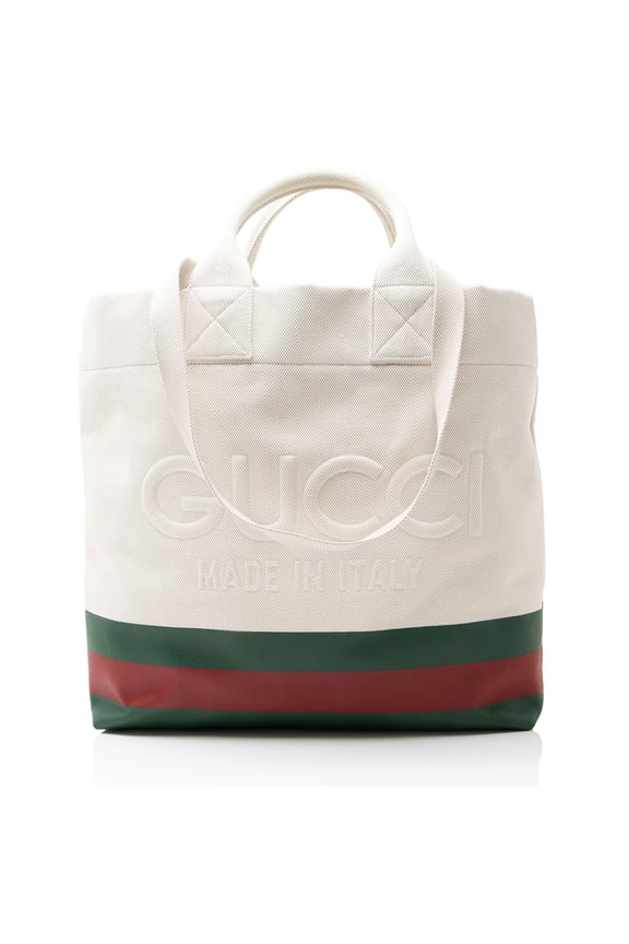 Pre-Owned Gucci Canvas Web Logo Embossed Tote