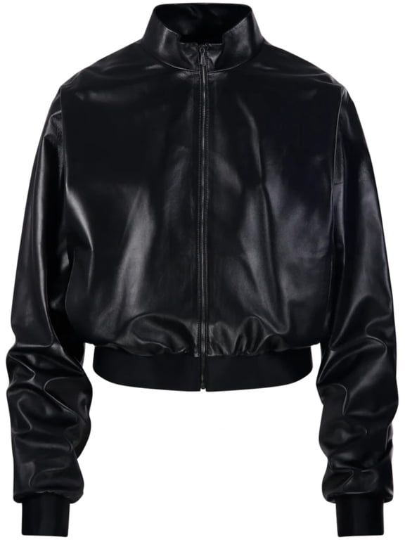 Cropped Bomber Jacket With High Collar And Ribbed Accents (Women's)