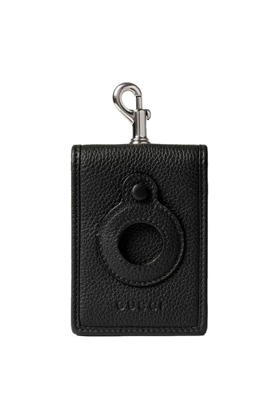 Dark Gray Leather AirTag Holder Card Case Wallet  Folding Snap Card Holder with Silver Clip Hook  Made in Italy  Includes Box & Authenticity Cards