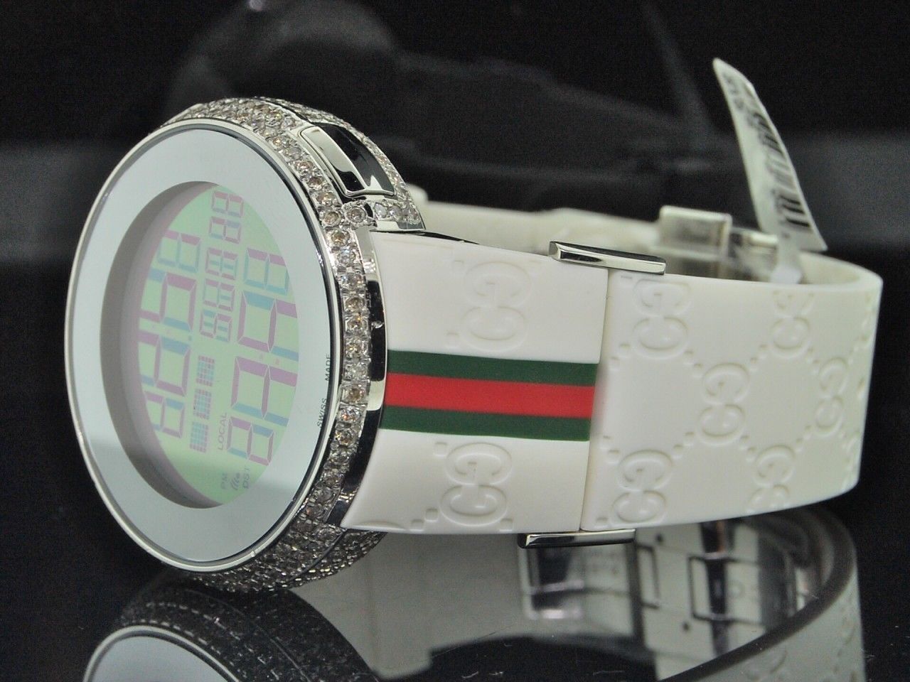 Gucci Diamond White Watch Mens Full Casing Ya114214 5 Row Custom Digital 3.5 CT - image 1 of 10