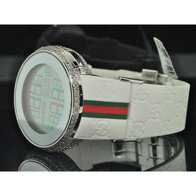 Gucci Diamond White Watch Mens Full Casing Ya114214 5 Row Custom Digital 3.5 CT