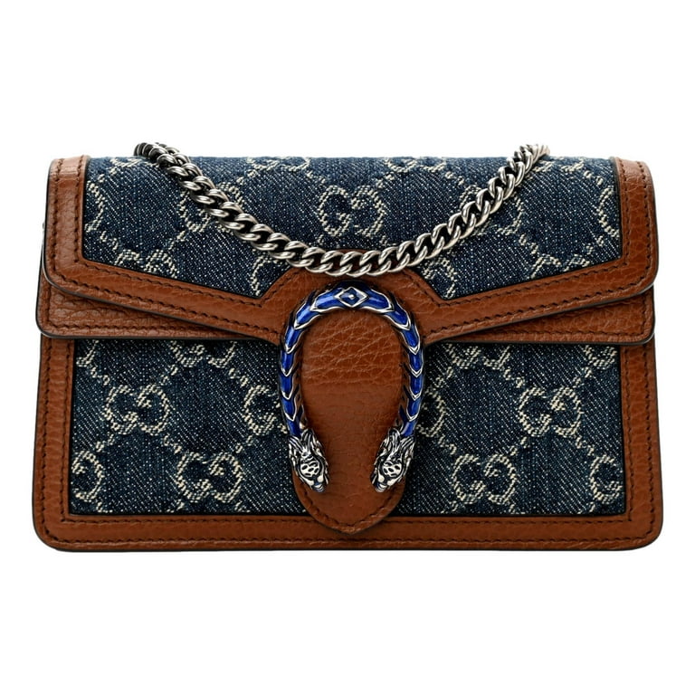 NWT Gucci Dionysus Super Mini Denim Chain Shoulder Bag Wallet On Chain  476432