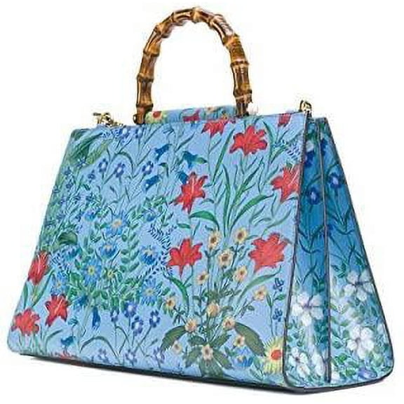 Gucci Flora Azure Shanghai Blue Large Floral Handbag Italy Bag Handbag Flower Bamboo New