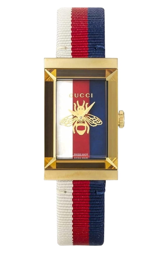 G-Frame Yellow Gold PVD Multicolored Dial Nylon Strap Quartz Womens Watch YA126572A
