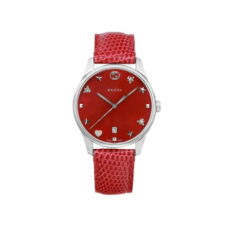 New Gucci G-Timeless 36mm Steel Red MOP Dial Quartz Ladies Watch YA1264041