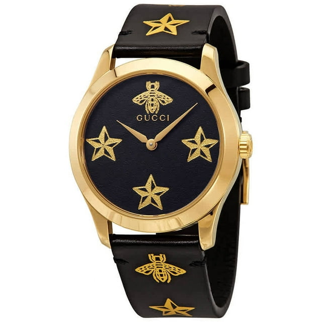 Gucci G-Timeless Black Dial Black Leather Ladies Watch YA1264055