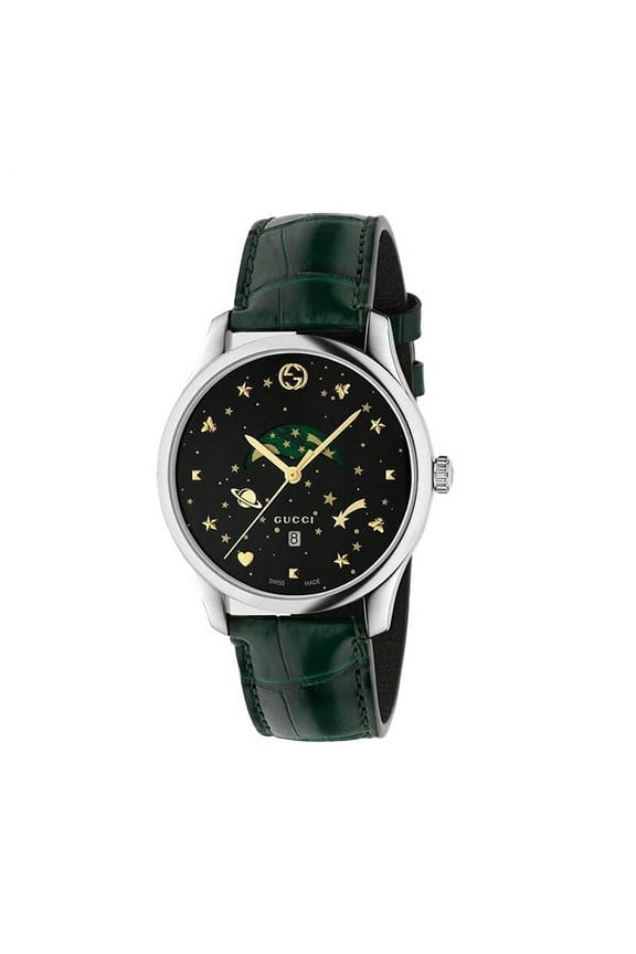 G-Timeless Black Dial Green Leather Strap Men's Watch YA126326