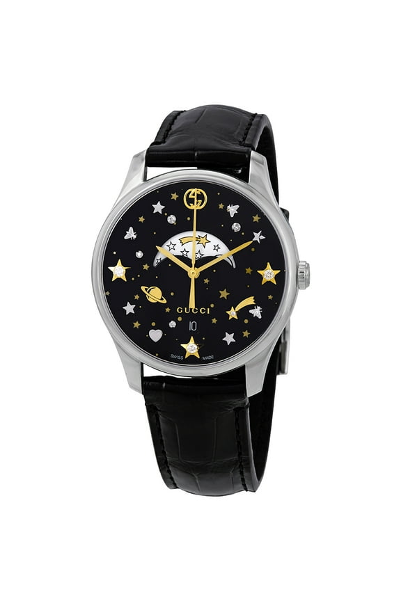 G-Timeless Black Diamond Dial Leather Strap Women's Watch YA1264091