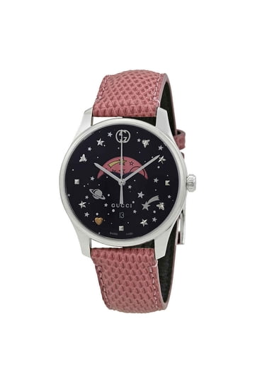Gucci Pink and Black Luxury Watch Dive Pink Dial Black Bezel Watch on Pink Rubber Strap by  main image 3