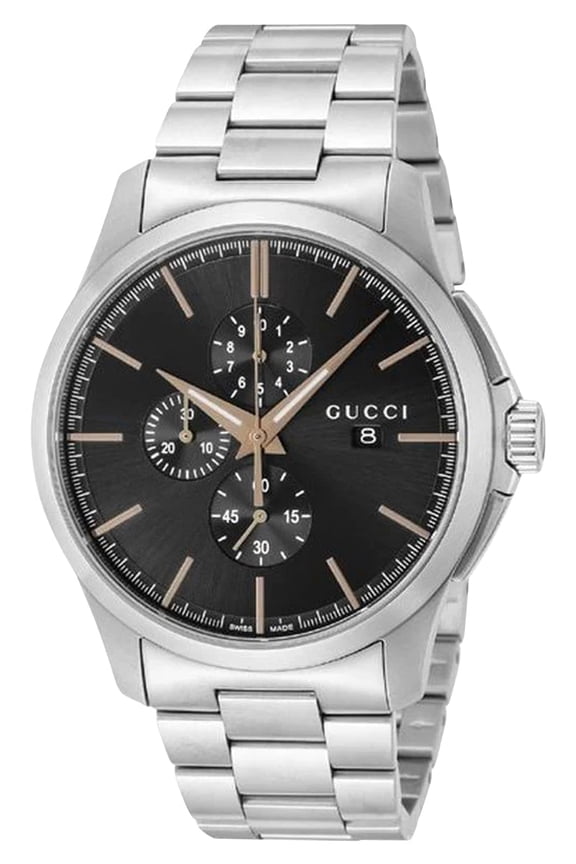 G-Timeless Chronograph Stainless Steel Black Dial Date Quartz Mens Watch YA126272