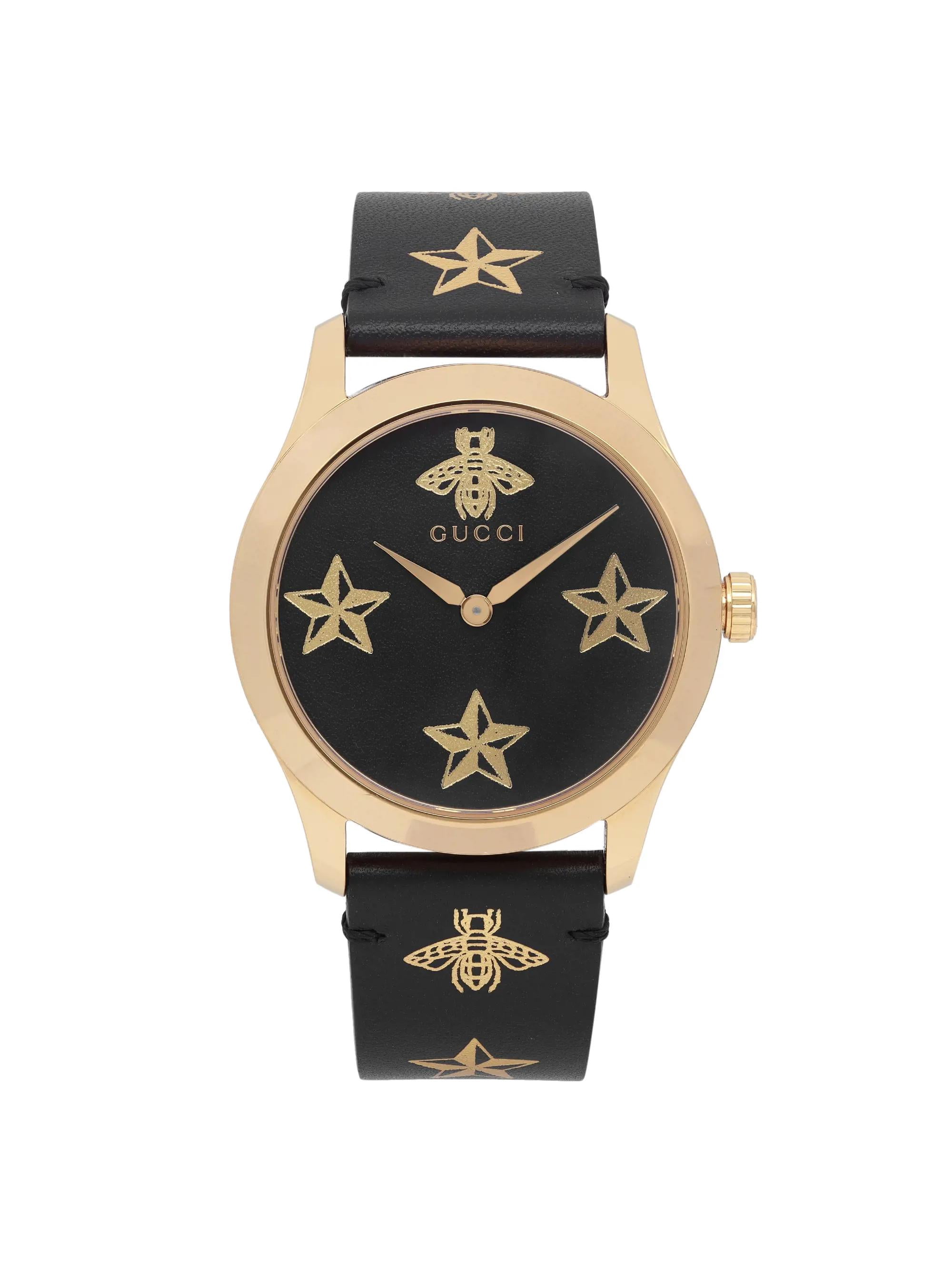 Gucci G Timeless Quartz Gold Dial Beige Leather Strap Watch For Women - YA1264180