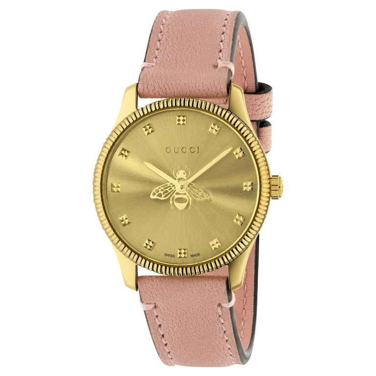Gucci G-Timeless Yellow Gold PVD Gold Dial Pink Leather Strap