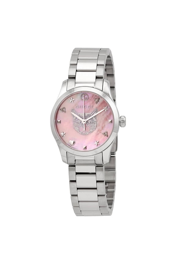 G-Timeless Stainless Steel Pink Mother-Of-Pearl Dial Quartz Womens Watch YA1265013