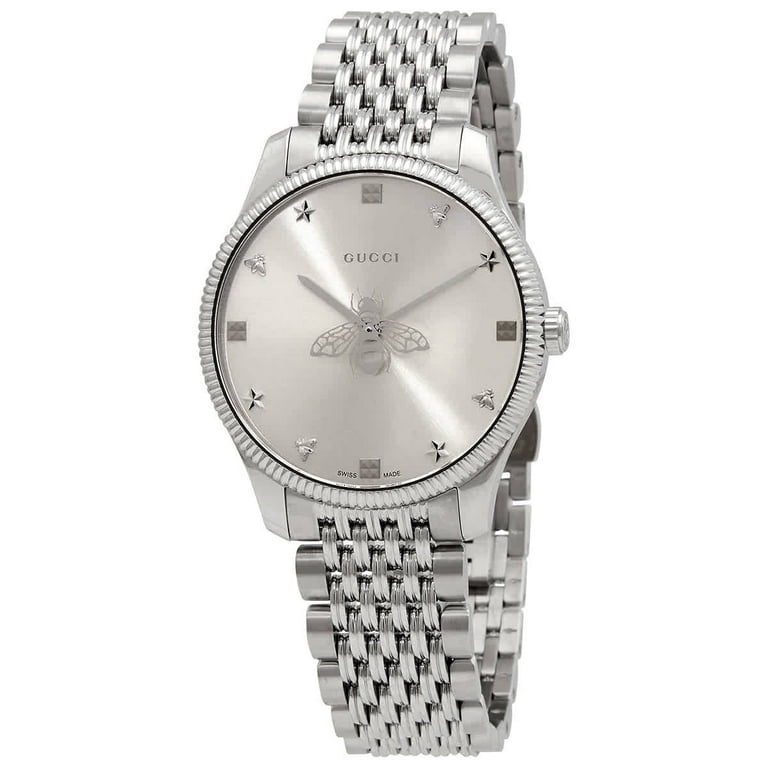 稀少 GUCCI(グッチ) G-Timeless Silver Quartz Ladies Watch Gucci G-Timeless Watch YA1264153-Silver Dial, Bee Design