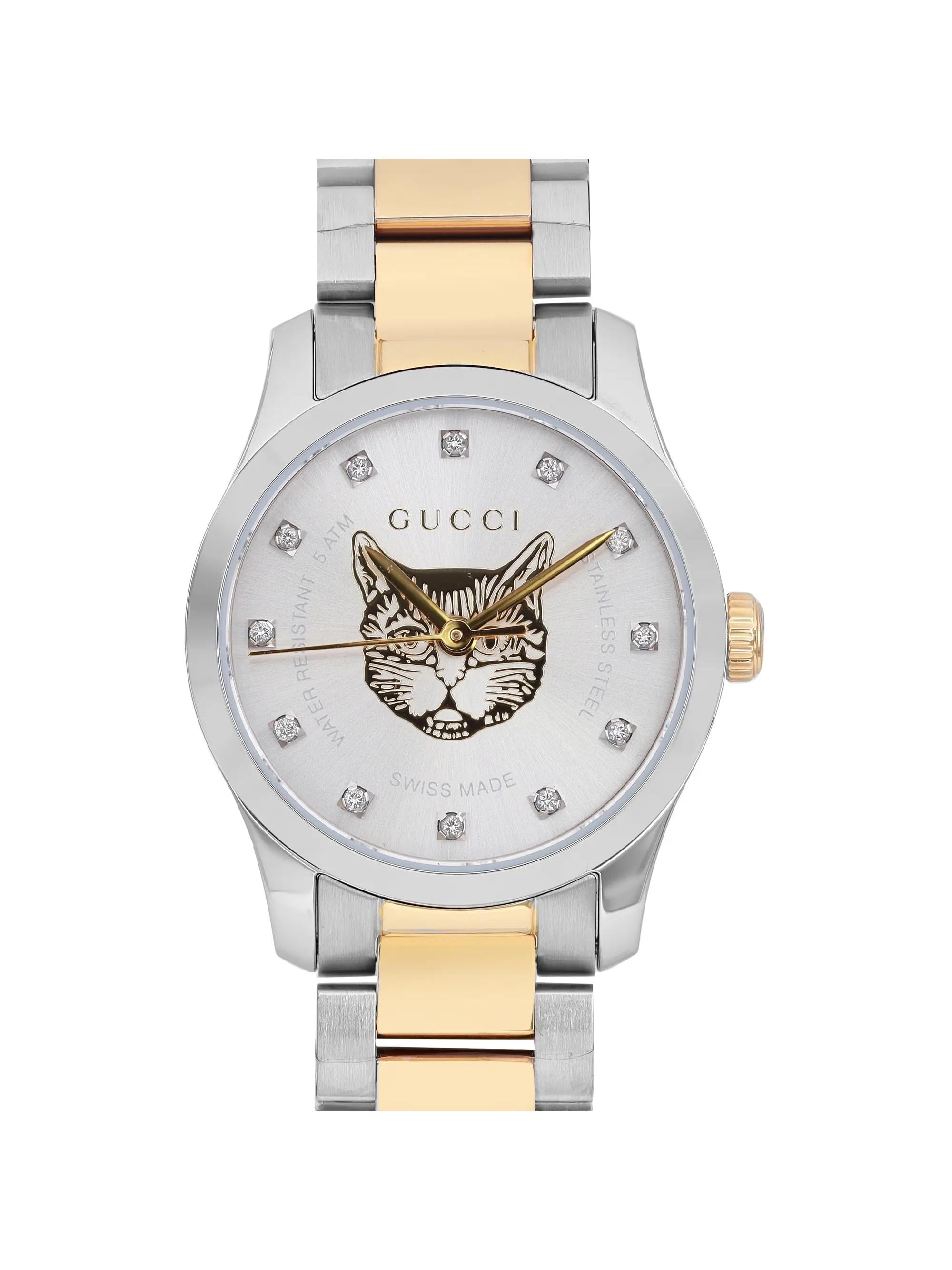 Gucci G Timeless Two Tone Diamond Silver Dial Quartz Ladies