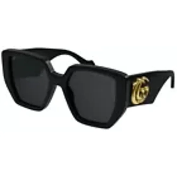 Gucci GG 0956S 003 Black Gold Cat Eye Grey Lens Oversized Sunglasses New 54mm