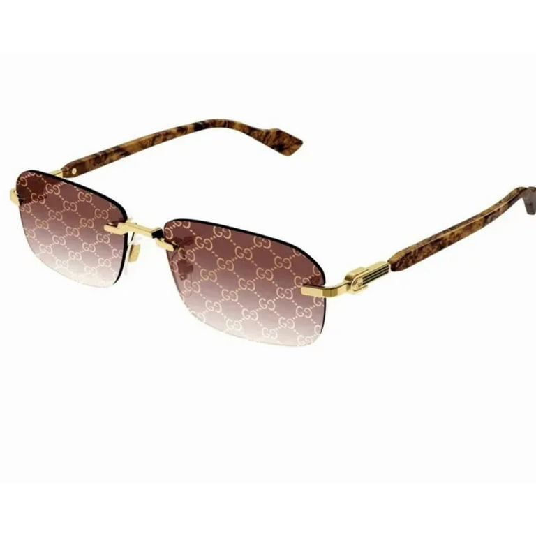 Gucci GG 1221S 004 Gold Sunglasses Square Rimless with Brown Logo