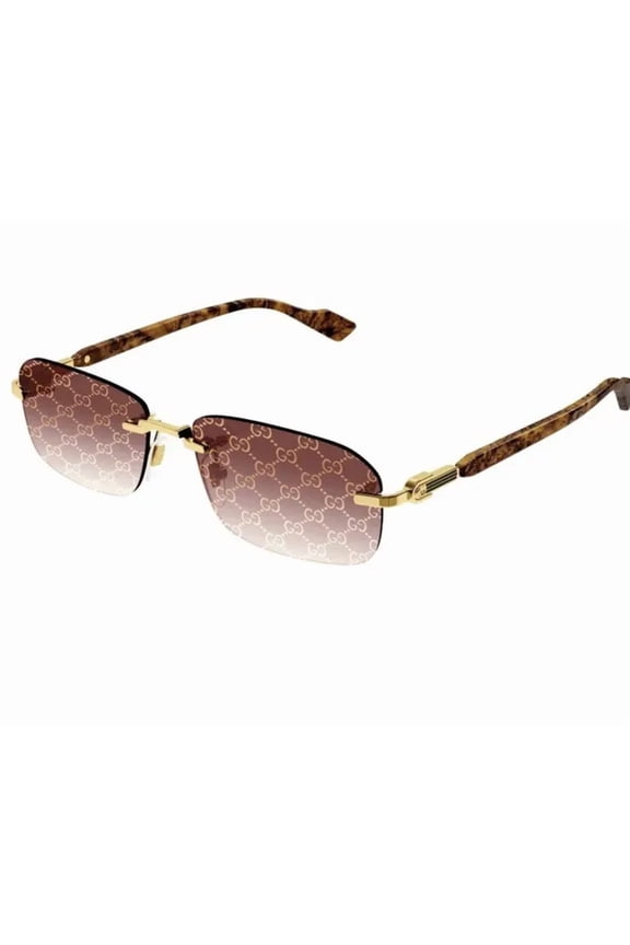 GG 1221S 004 Square Rimless Sunglasses Gold with Brown Logo Lens 56mm