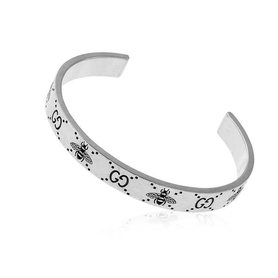 Gucci GG And Bee Engraved Cuff Bracelet, Size 18