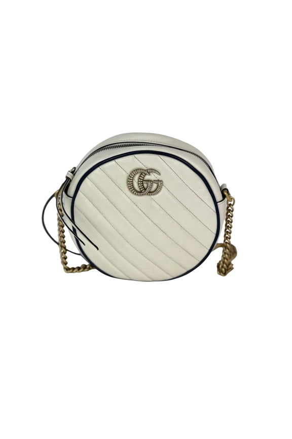 Pre-Owned Gucci GG Azalea Matelasse Leather Round Mystic White Shoulder Bag