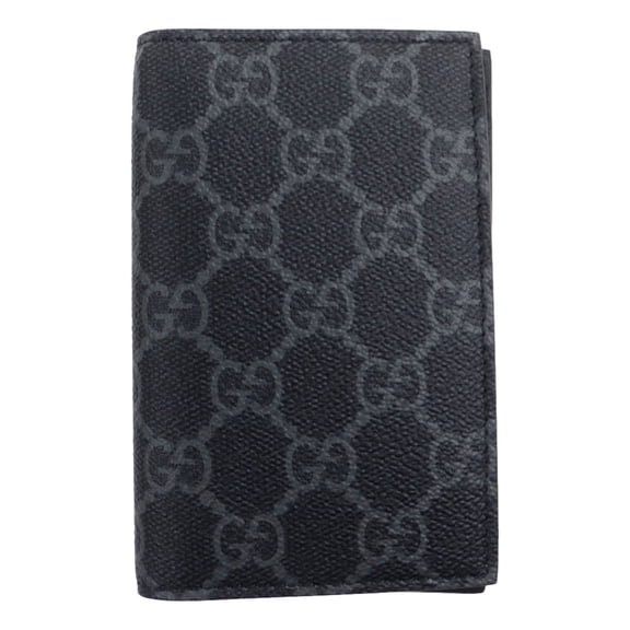 Gucci GG Emblem Black Leather and Canvas Vertical Bifold Wallet