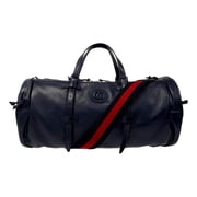 Gucci Buffalo Leather GG Logo Duffle Tote with Strap, Deep Blue
