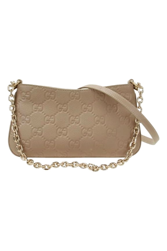 GG Logo Small Leather Shoulder Bag with Chain Strap in Beige
