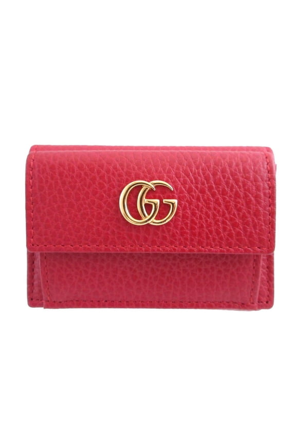 Pre-Owned Gucci GG Marmont 523277 Compact Wallet Leather Red Bi-fold...