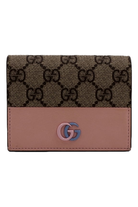 GG Marmont Canvas and Leather Card Case Wallet Pink Blue Enamel Logo New