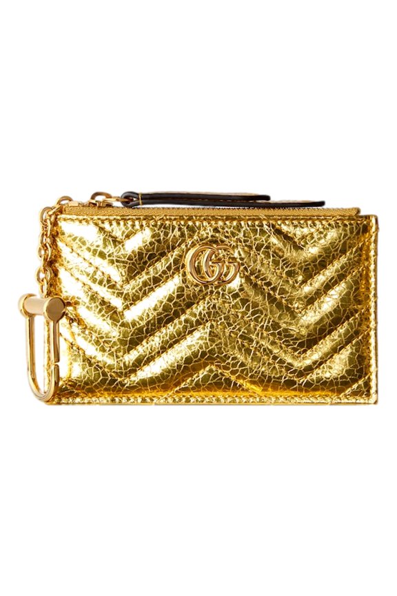 GG Marmont Gold Pleated Leather Key Pouch Wallet Keychain