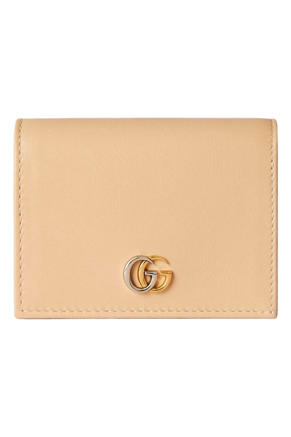 GG Marmont Leather Card Case Wallet, Light Beige