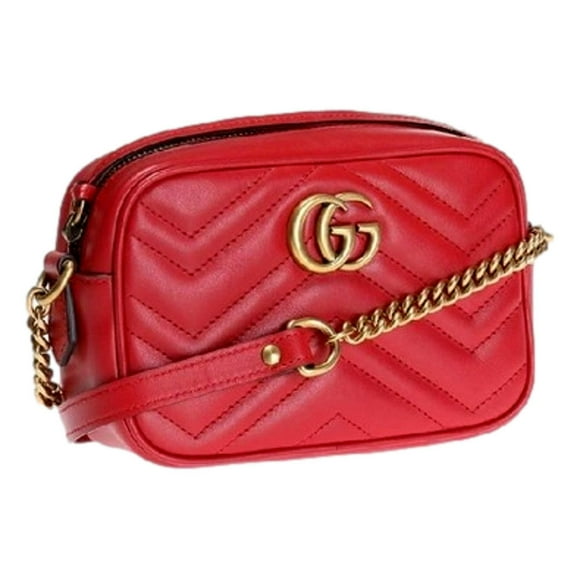 Gucci GG Marmont Matelass Red Leather Crossbody Mini Bag
