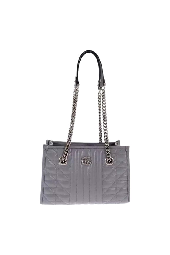 GG Marmont Silver Medium Chain Shoulder Tote Bag Gray Leather