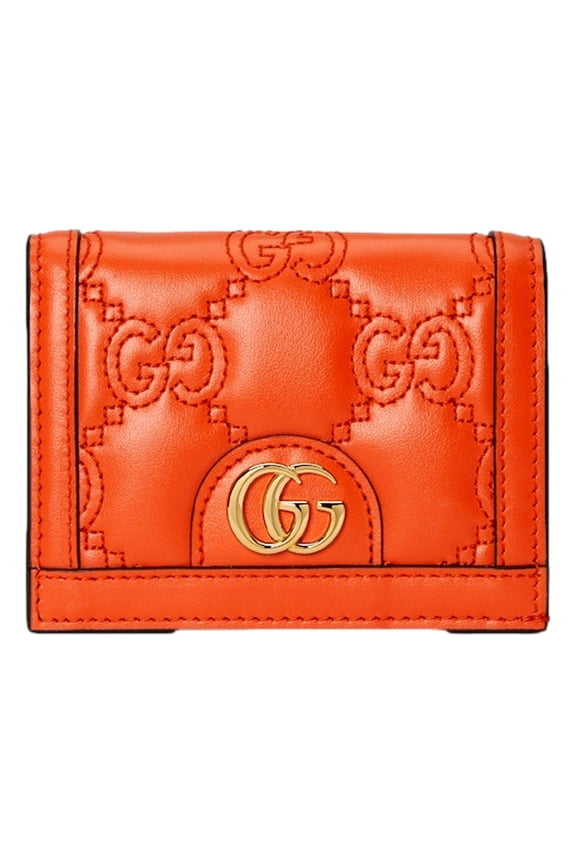 GG Quilted Matelass Leather Card Case Wallet In Orange