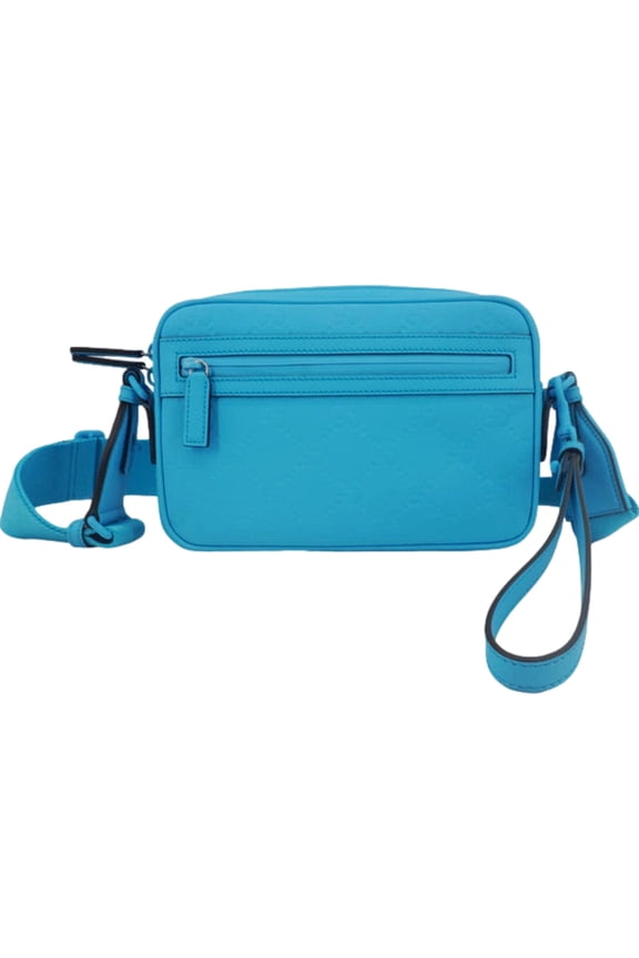 GG Rubber Effect Blue Crossbody Bag Embossed GG Leather Silver Hardware