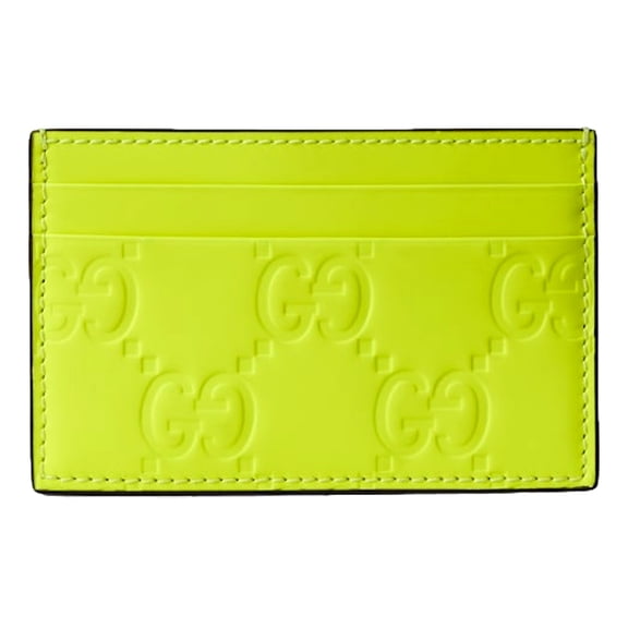 Gucci GG Rubber Effect Neon Yellow Guccissima Leather Card Case Wallet