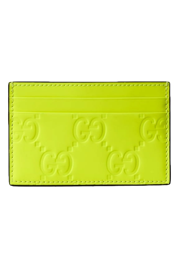 GG Rubber Effect Neon Yellow Guccissima Leather Card Case Wallet