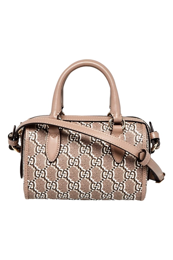 GG Shadow Monogram Canvas Leather Mini Bowler Bag Beige Black