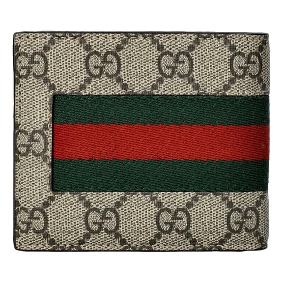 Gucci GG Supreme Canvas Leather Webstripe Bifold Wallet