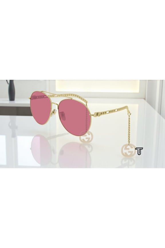 GG0725S 003 Round Oval Gold Beige Red 61 mm Women's Sunglasses