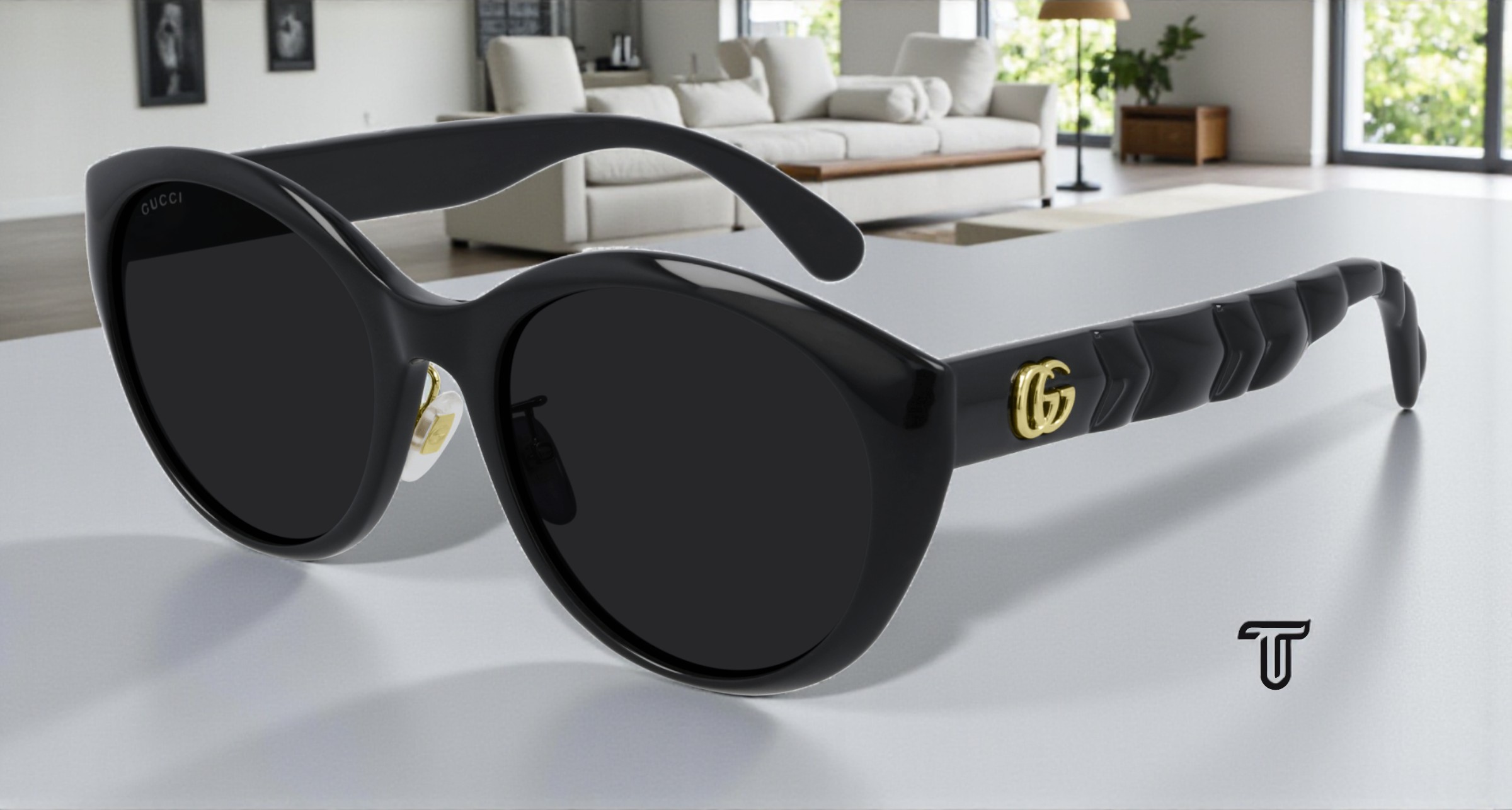 GUCCI GG0814SK 001 Black Shiny Grey Cat Eye 56 mm Women