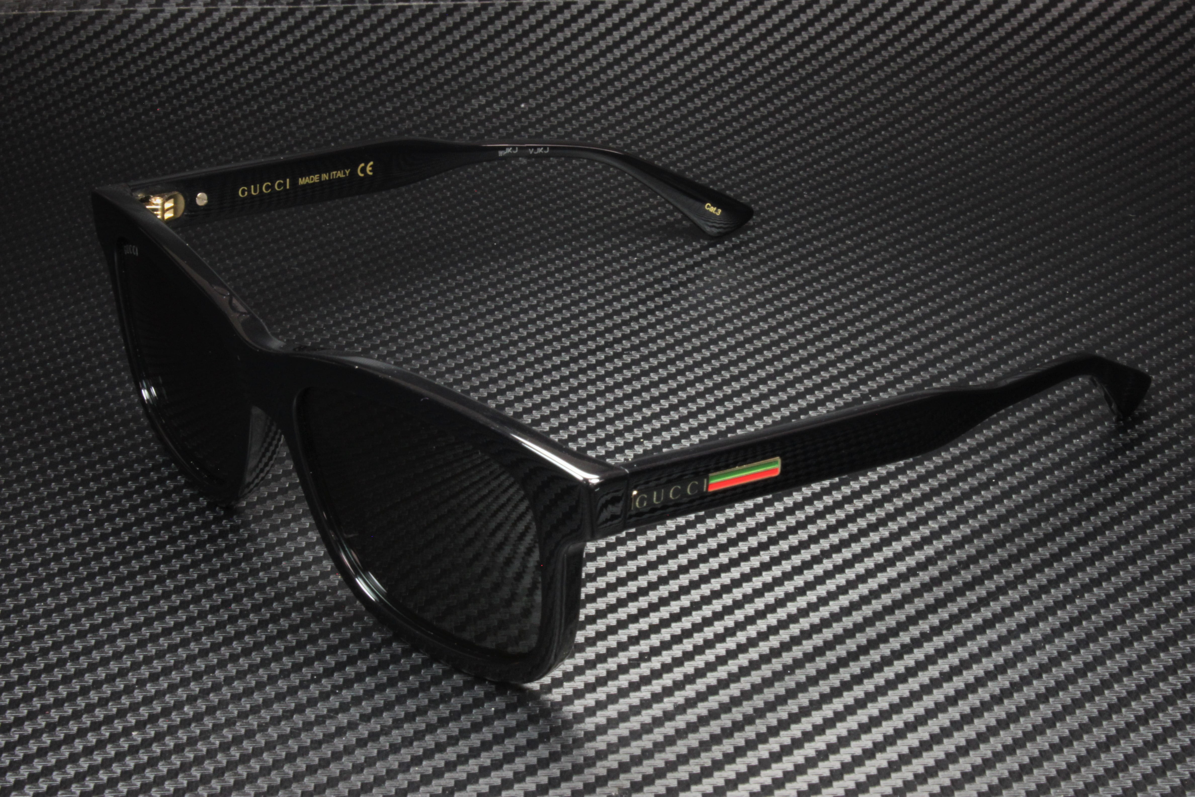 GUCCI GG0824S 005 Rectangular Squared Black Shiny Grey 55 mm Men's Sunglasses