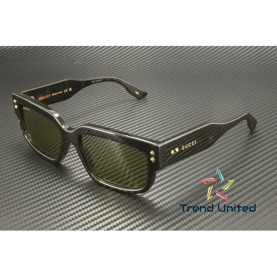 GUCCI GG1218S 002 Rectangular Squared Acetate Havana Green 56mm Men's Sunglasses
