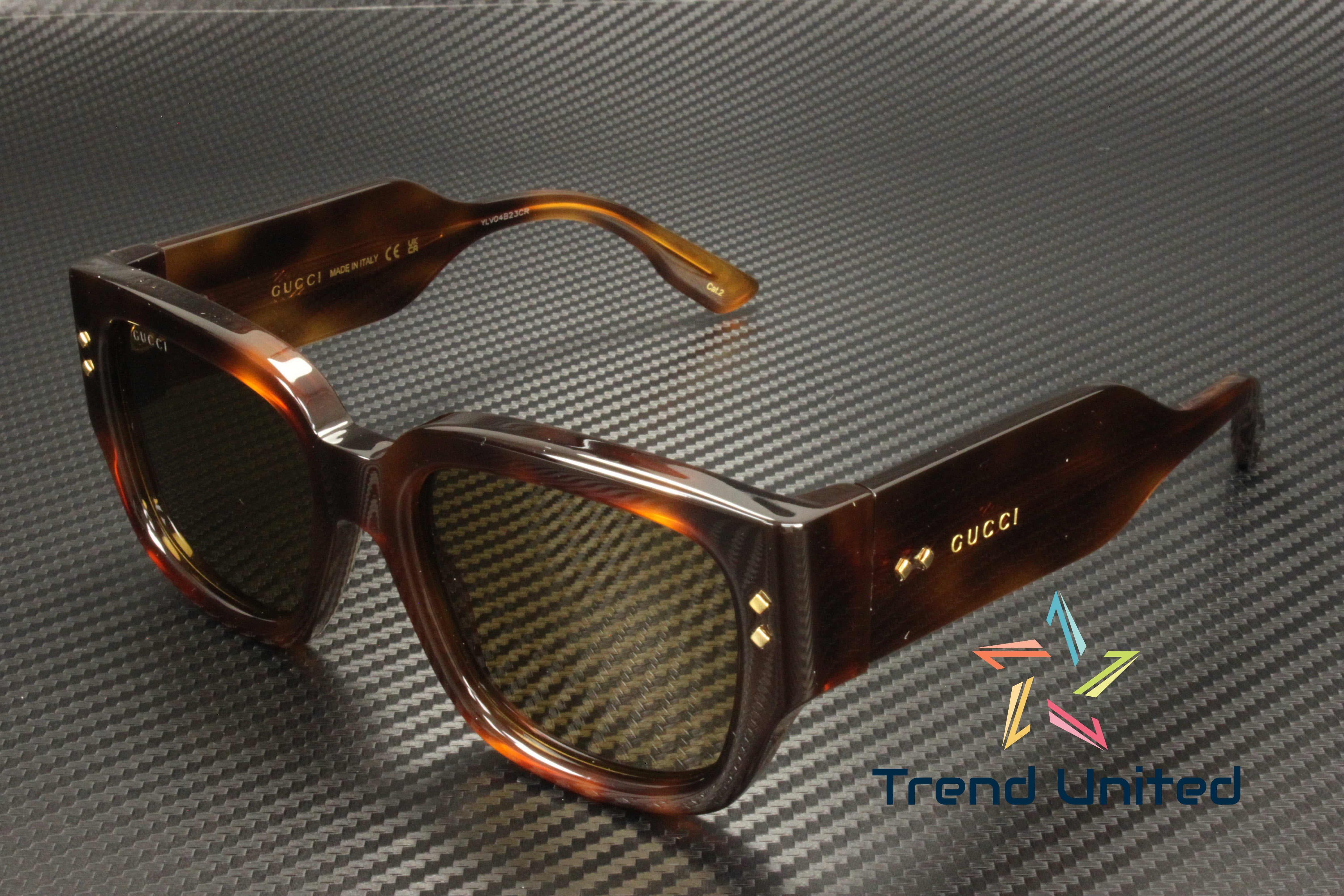 GUCCI GG1261S 002 Rectangular Squared Acetate Havana Brown 