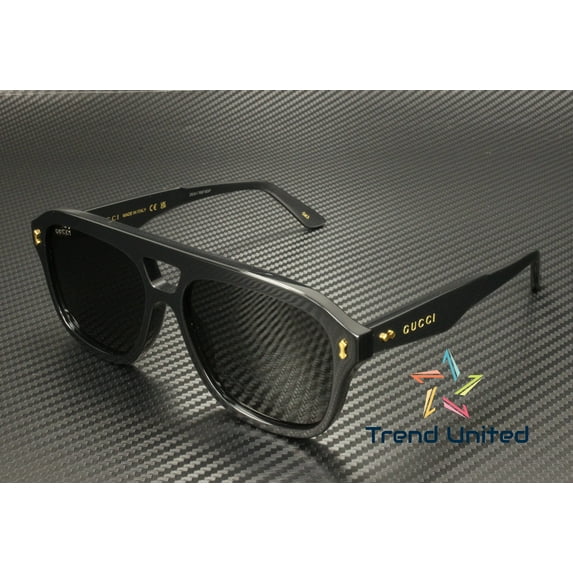 GUCCI GG1263S 001 Pilot Navigator Acetate Black Grey 57 mm Men's Sunglasses