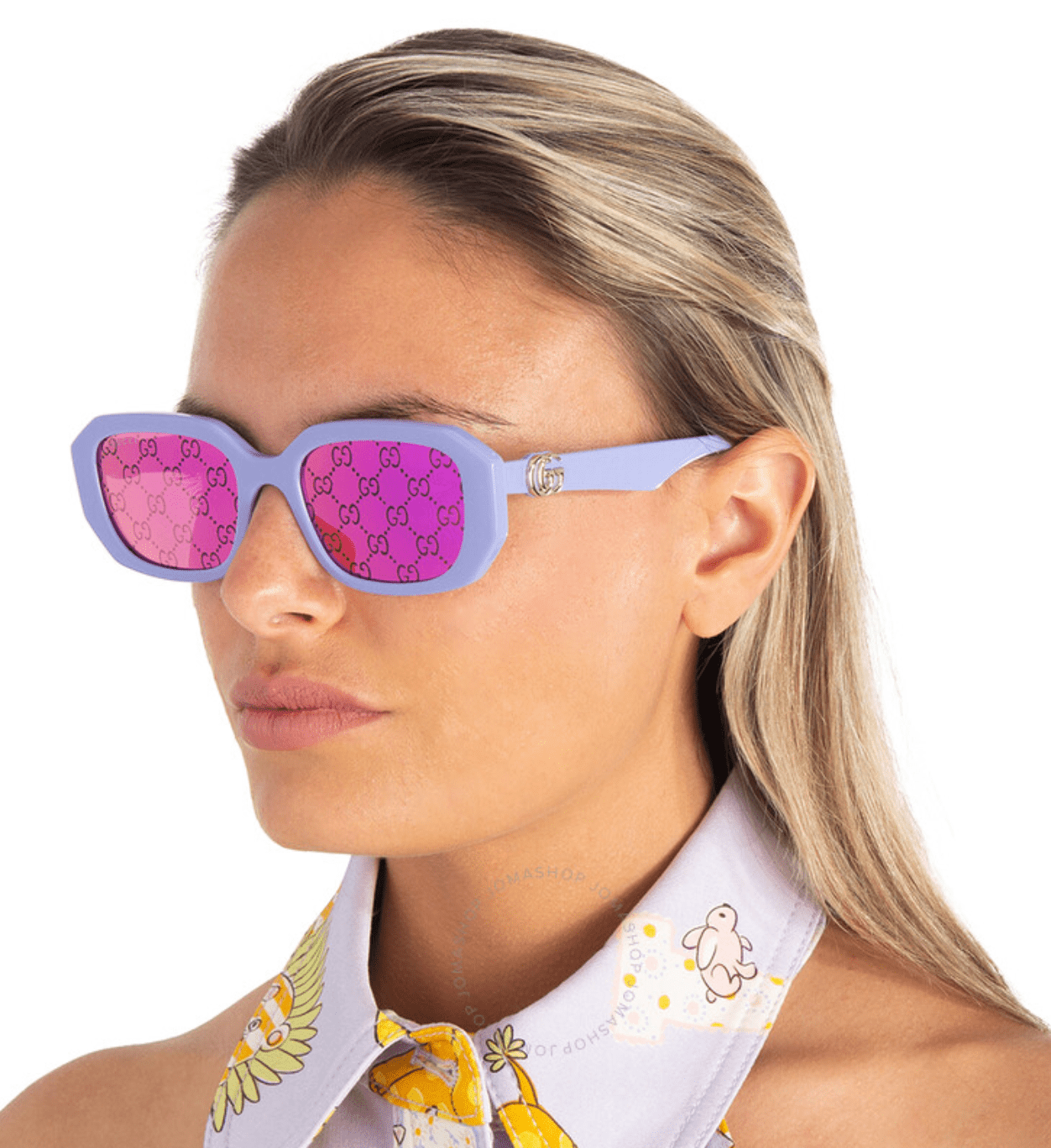 Gucci GG1535S 004 Rectangle Sunglasses - Lilac / Pink GG Pattern Gucci GG1535S 004 55mm Geometric Sunglasses Women main image 3