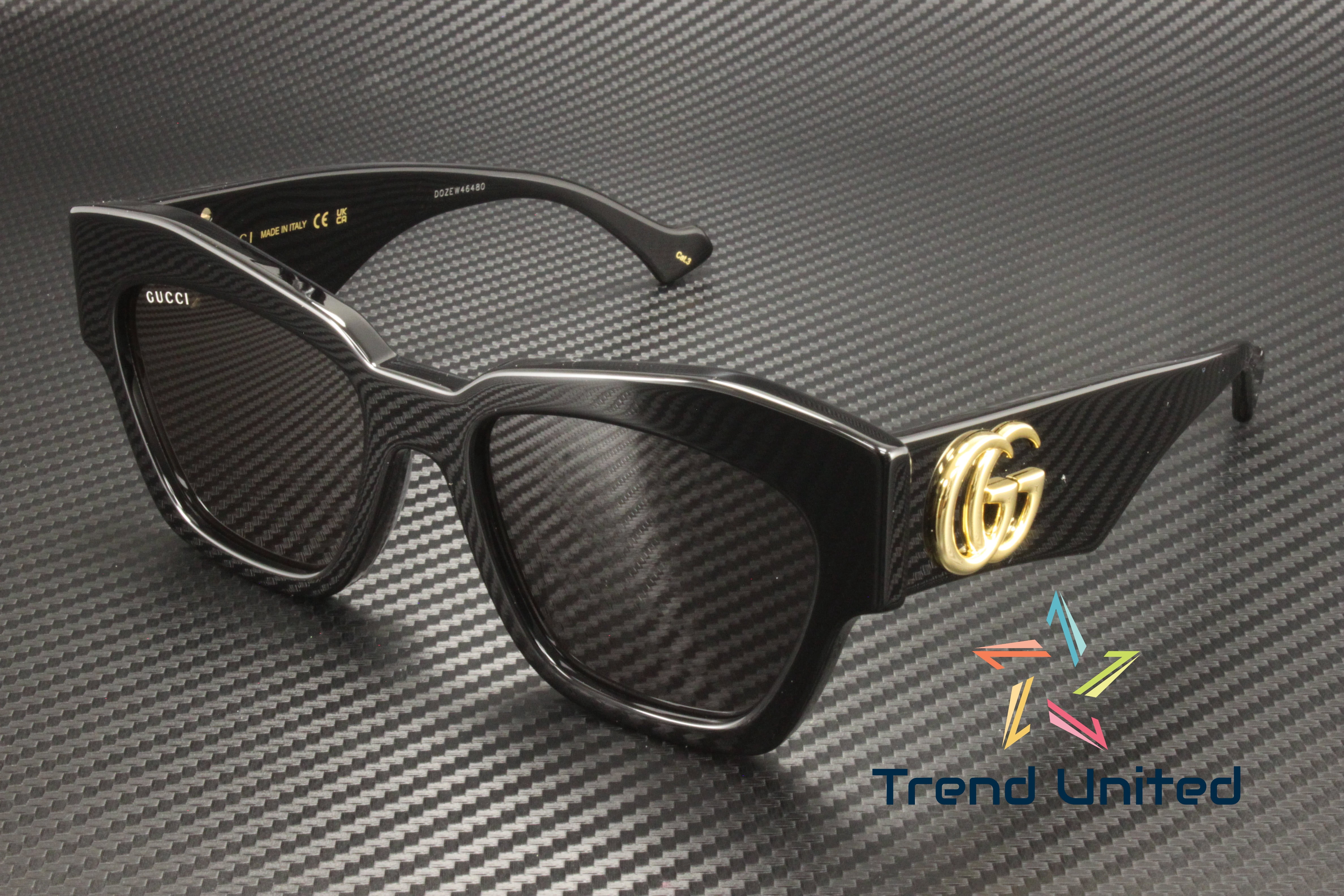 GUCCI GG1422S 001 Cat Eye Recycled Acetate Black Grey 55 mm 